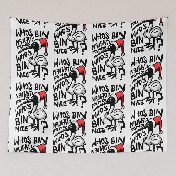 Item preview, Christmas Bin Chicken T Shirt - Australian Bin Chicken Christmas Themed Tee with quote "Who's Bin Naughty" featuring an Aussie Ibis bird! designed and sold by sketchNkustom.
