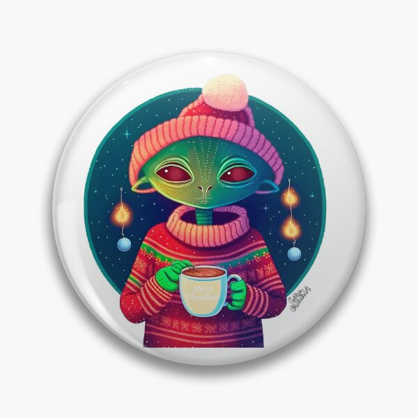 Artikelvorschau, Weihnachtslustiger Alien, der Kaffee trinkt und einen Pullover trägt entworfen und verkauft von extraordinar-ia.