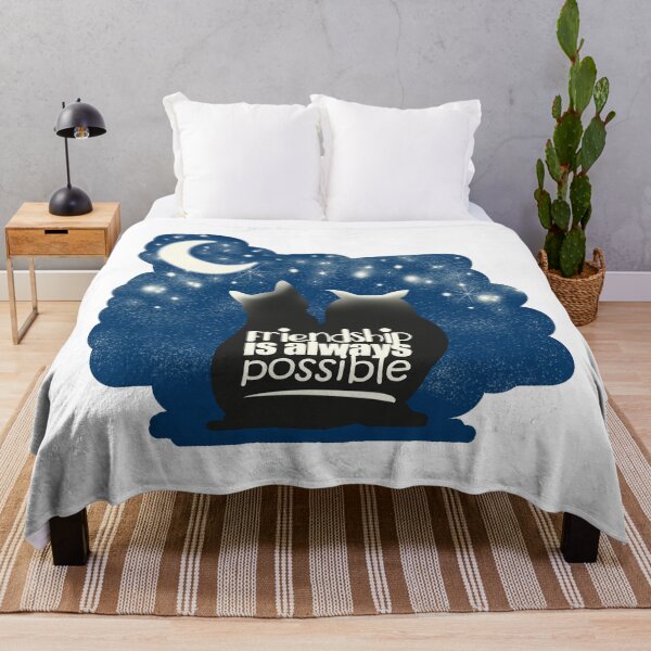 Item preview, Friendship is always possible. A cat and an owl look moon and stars in the night. designed and sold by PerlaDesignArt.
