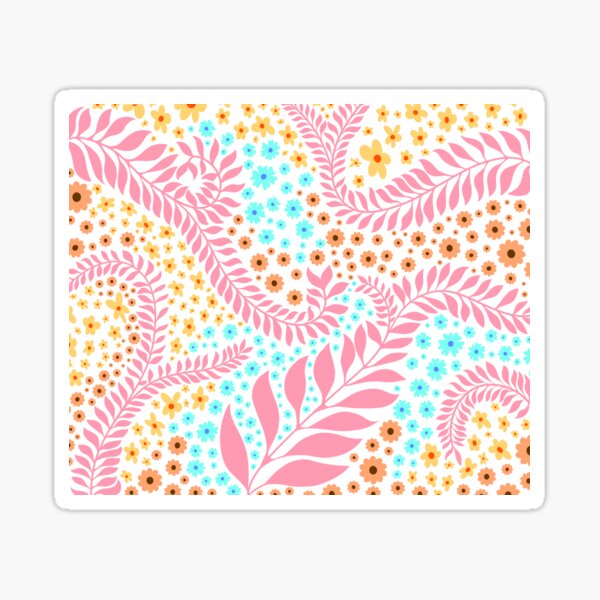 Yellow, Pink, Cyan and Cantaloupe Floral Design. Sticker