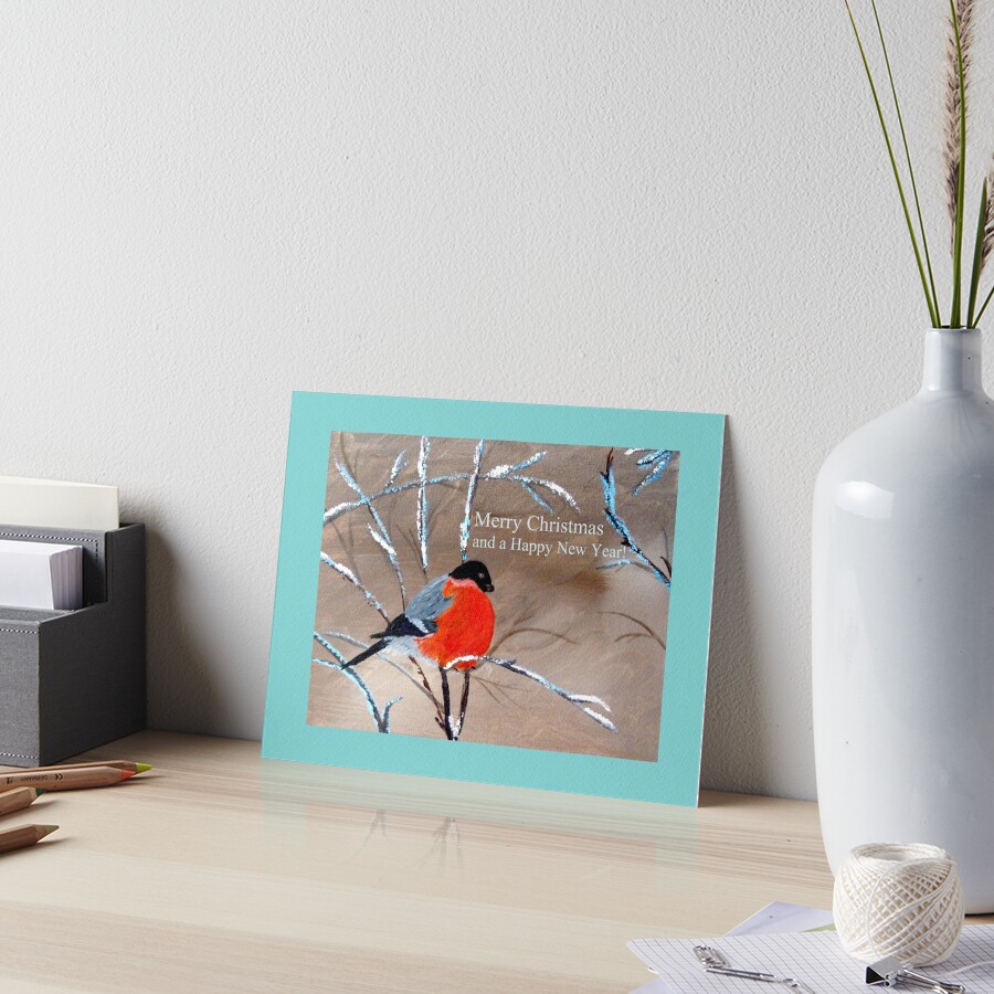 Bullfinch. Merry Xmas and a Happy New Year! Art Board Print