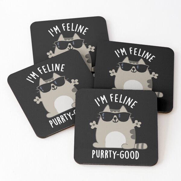 Item preview, I'm Feline Purr-ty Good Funny Cat Puns (Dark BG) designed and sold by punnybone.