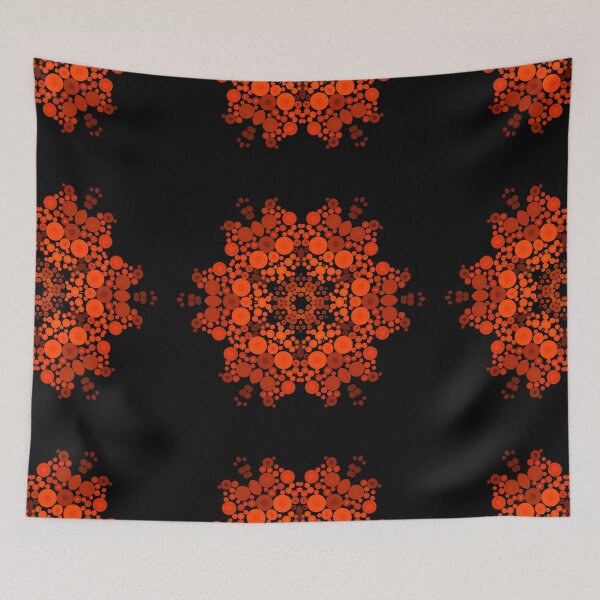 Artikelvorschau, Punkt-Mandala-Blume Orange und Schwarzes entworfen und verkauft von WormholeOrbital.