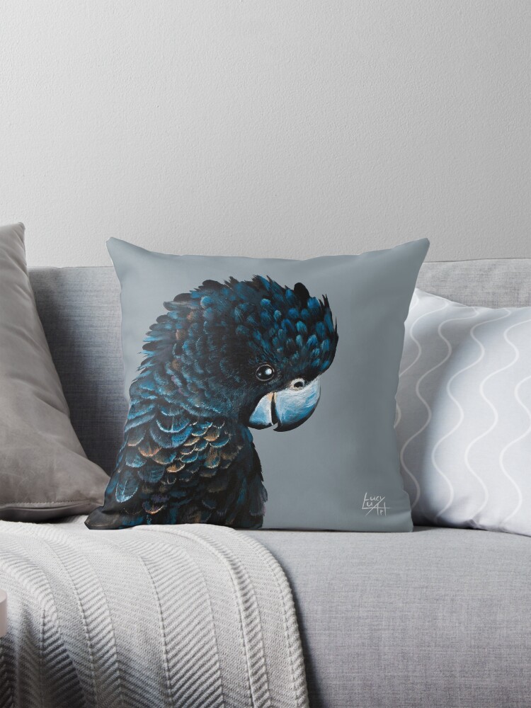 Thumbnail 1 of 4, Pillow, Black cockatoo designed and sold by lucyluart.