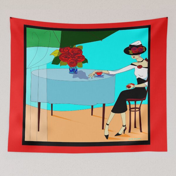 Item preview, A White Haired Lady having Coffee Outdoors Cafe designed and sold by judy snyder.
