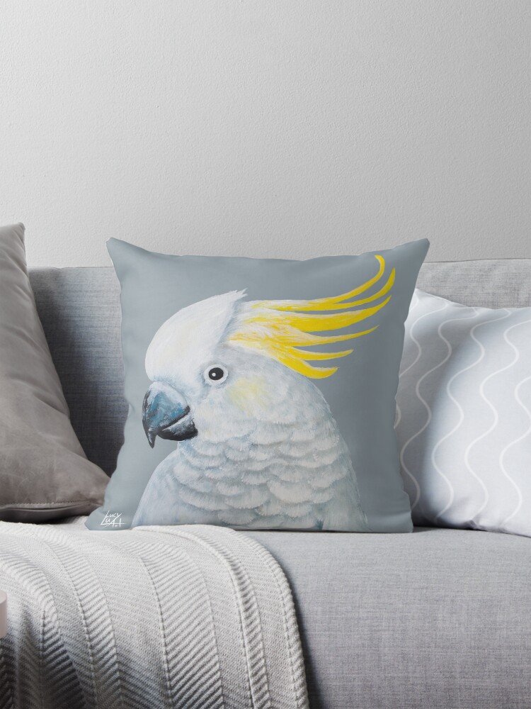 Thumbnail 1 of 4, Pillow, Sulphur-Crested cockatoo designed and sold by lucyluart.