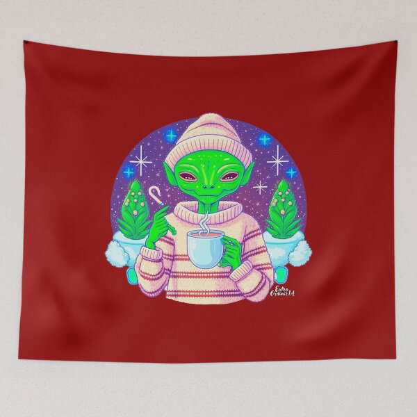 Item preview, Christmas Funny Alien Drinking Coffee Wearing Sweater designed and sold by extraordinar-ia.