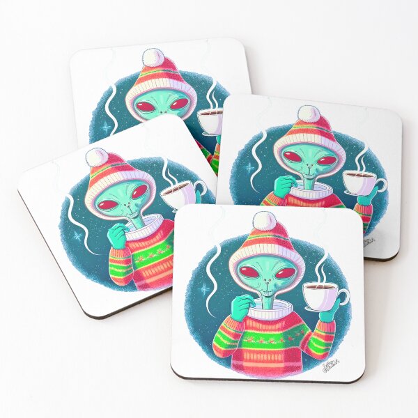 Item preview, Christmas Funny Alien Drinking Coffee Wearing Sweater designed and sold by extraordinar-ia.