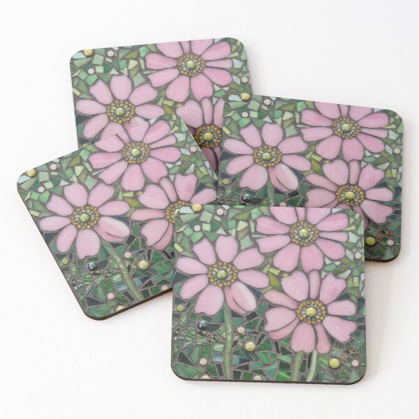 Item preview, Pink stained glass Japanese anemones mosaic  designed and sold by suespaintroom.