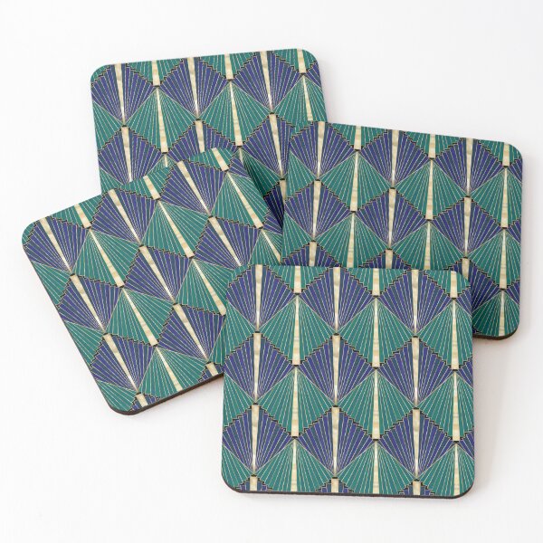 Item preview, Blue and Green Art Deco Fans designed and sold by dKarthdesign.