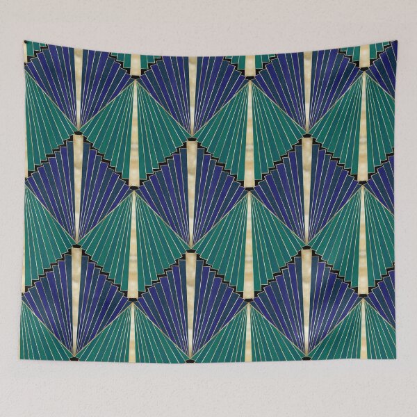 Item preview, Blue and Green Art Deco Fans designed and sold by dKarthdesign.