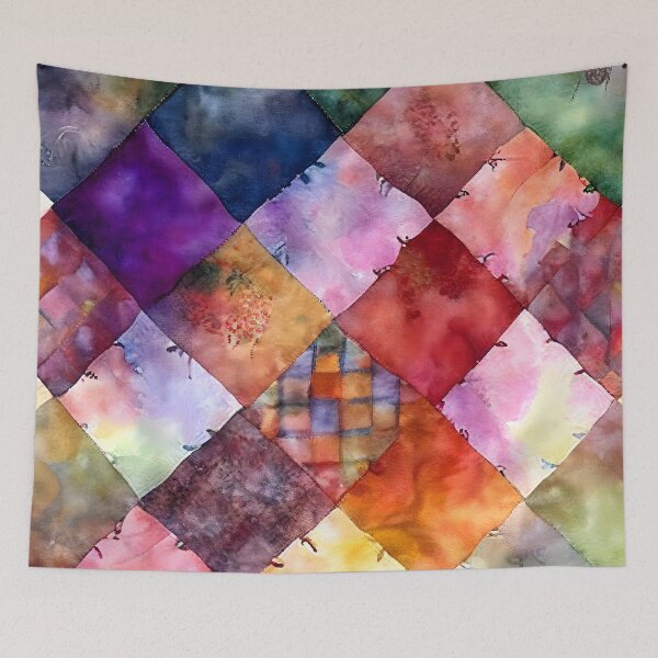 Item preview, Watercolor Patchwork Quilt Design in Bright Uplifting Colors designed and sold by ClairesPatterns.