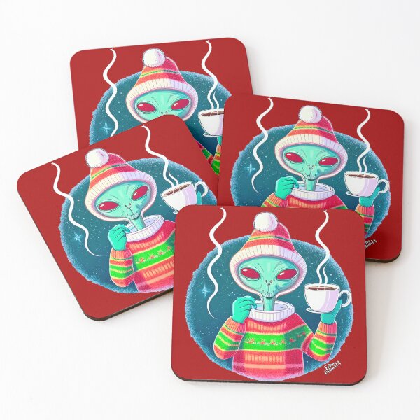 Item preview, Christmas Funny Alien Drinking Coffee Wearing Sweater designed and sold by extraordinar-ia.