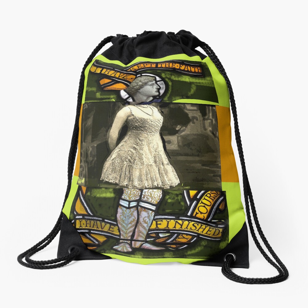 I have kept the faith stained glass painting Drawstring Bag