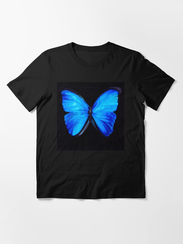 Black shirt with cheap blue butterfly