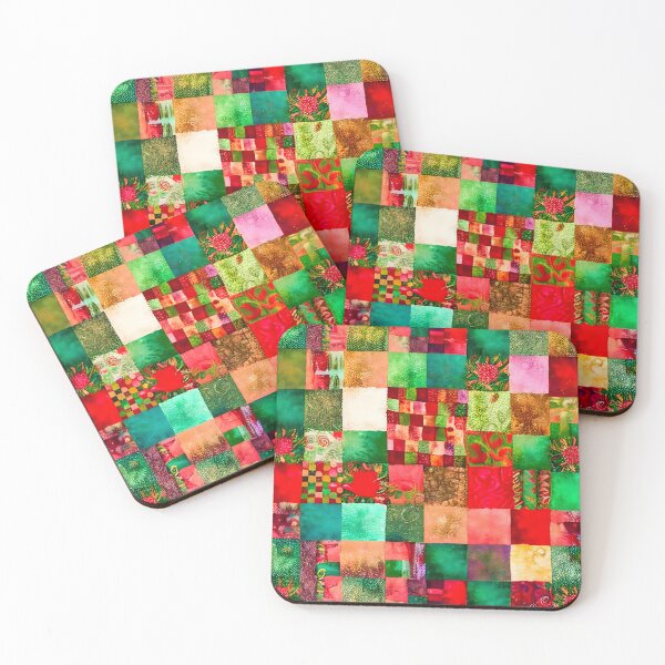 Item preview, Christmas Colored Watercolor Patchwork Quilt Design Bright Greens and Reds designed and sold by ClairesPatterns.