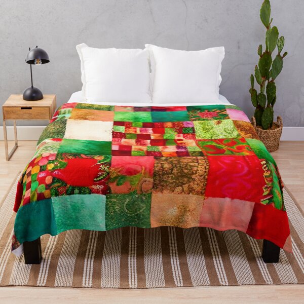 Item preview, Christmas Colored Watercolor Patchwork Quilt Design Bright Greens and Reds designed and sold by ClairesPatterns.
