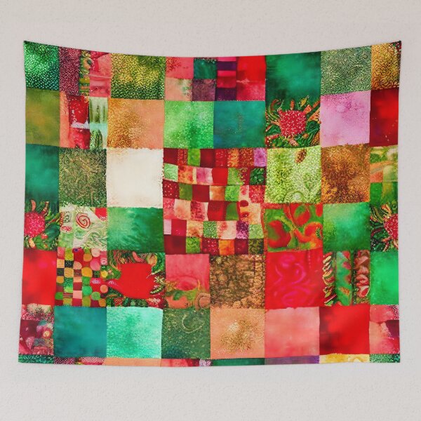 Item preview, Christmas Colored Watercolor Patchwork Quilt Design Bright Greens and Reds designed and sold by ClairesPatterns.