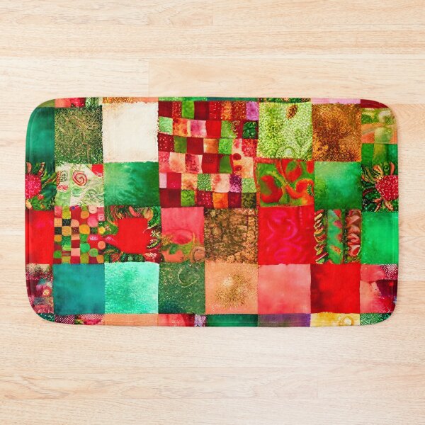 Item preview, Christmas Colored Watercolor Patchwork Quilt Design Bright Greens and Reds designed and sold by ClairesPatterns.