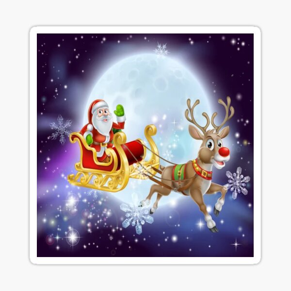 SLEIGH, deer, Santa Claus Sticker