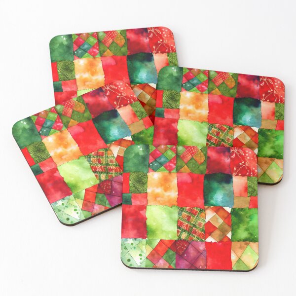 Item preview, Christmas Colored Watercolor Patchwork Quilt Design Bright Greens and Reds designed and sold by ClairesPatterns.