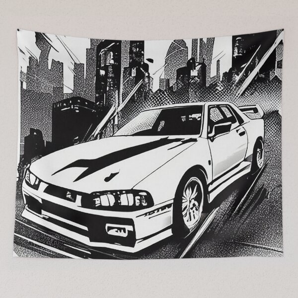 Item preview, Nissan skyline r34 artwork black and white designed and sold by Nakumis-shop.
