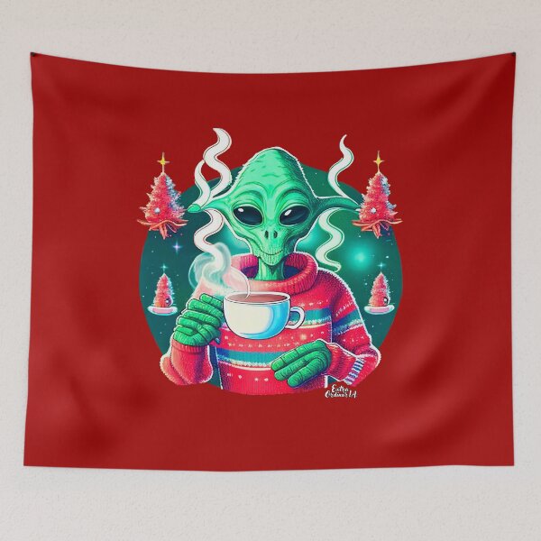 Item preview, Christmas Funny Alien Drinking Coffee Wearing Sweater designed and sold by extraordinar-ia.