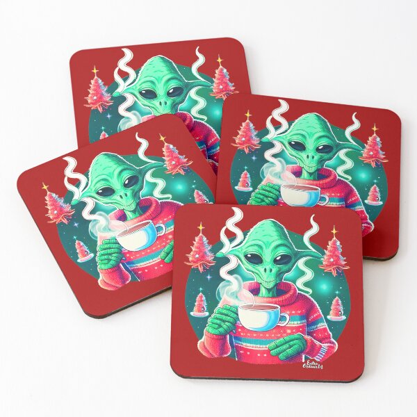 Item preview, Christmas Funny Alien Drinking Coffee Wearing Sweater designed and sold by extraordinar-ia.