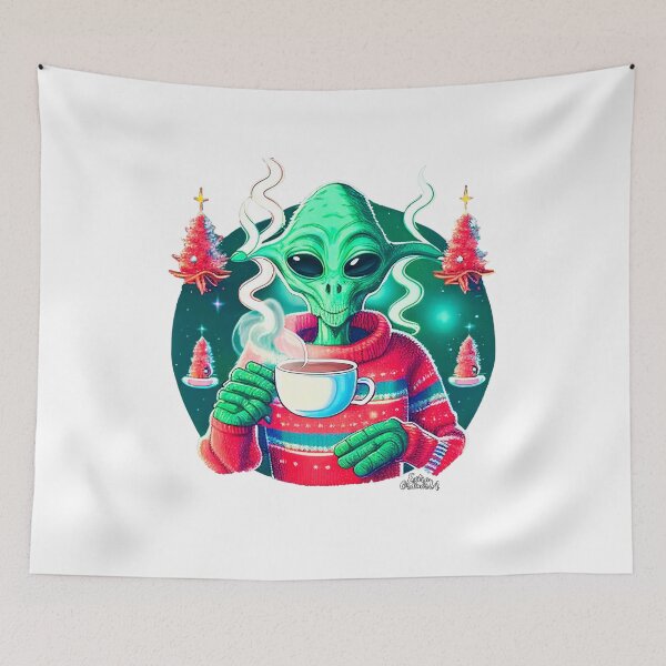 Item preview,  Christmas Funny Alien Drinking Coffee Wearing Sweater designed and sold by extraordinar-ia.