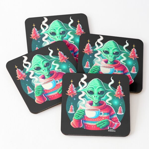 Item preview, Christmas Funny Alien Drinking Coffee Wearing Sweater designed and sold by extraordinar-ia.