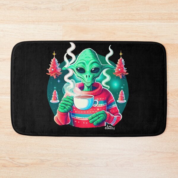 Item preview, Christmas Funny Alien Drinking Coffee Wearing Sweater designed and sold by extraordinar-ia.