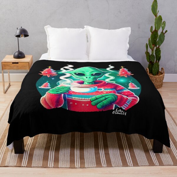 Item preview, Christmas Funny Alien Drinking Coffee Wearing Sweater designed and sold by extraordinar-ia.