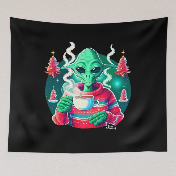 Item preview, Christmas Funny Alien Drinking Coffee Wearing Sweater designed and sold by extraordinar-ia.