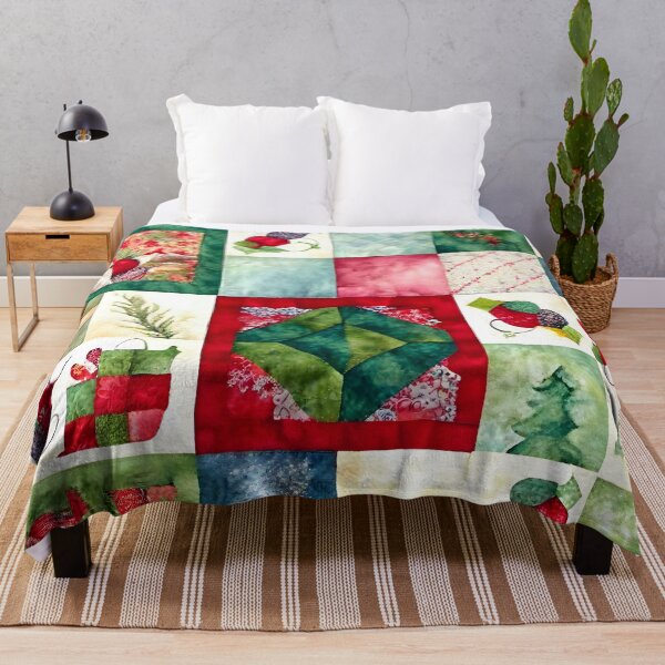 Item preview, Christmas Colored Watercolor Patchwork Quilt Design Bright Greens and Reds designed and sold by ClairesPatterns.
