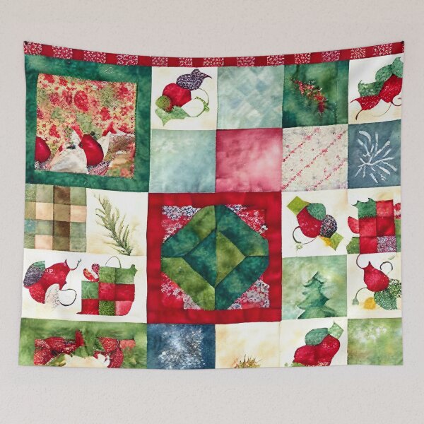 Item preview, Christmas Colored Watercolor Patchwork Quilt Design Bright Greens and Reds designed and sold by ClairesPatterns.