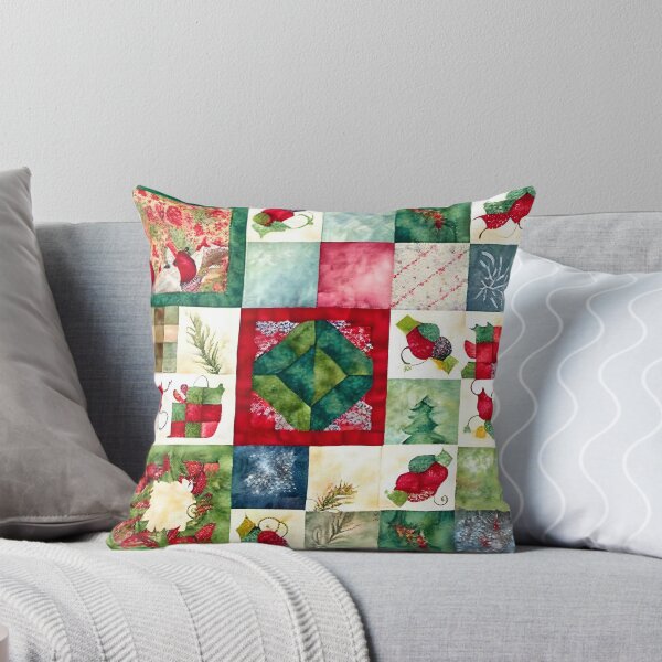 Item preview, Christmas Colored Watercolor Patchwork Quilt Design Bright Greens and Reds designed and sold by ClairesPatterns.