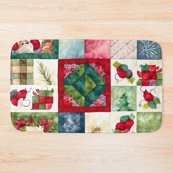 Item preview, Christmas Colored Watercolor Patchwork Quilt Design Bright Greens and Reds designed and sold by ClairesPatterns.