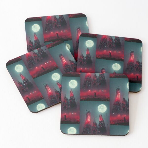 Item preview, Gothic cathedral red neon, white moon, night  designed and sold by breaker160.