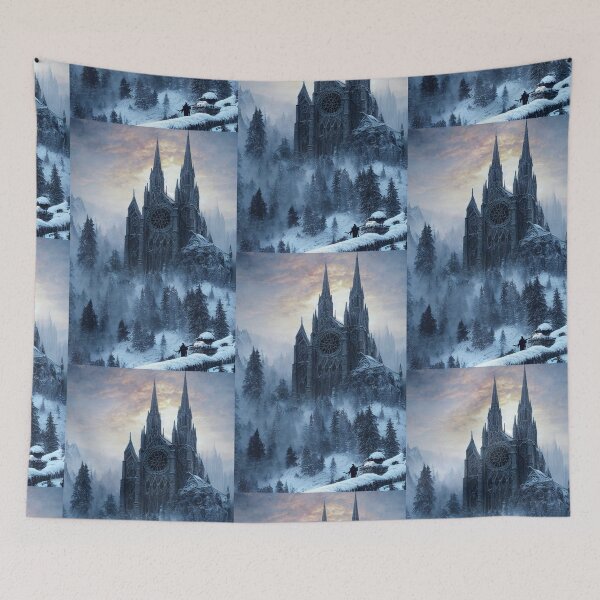 Item preview, Majestic Medieval fantasy cathedral on a hilltop in winter weather designed and sold by breaker160.