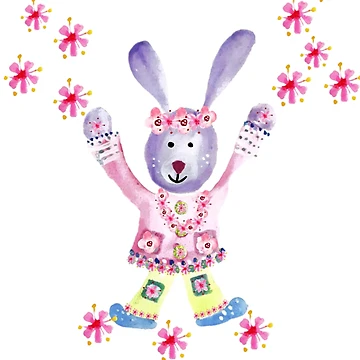 Artwork thumbnail, Lilac Rabbit Playful Spring Rabbit With Blossom by DefaultOneWorld