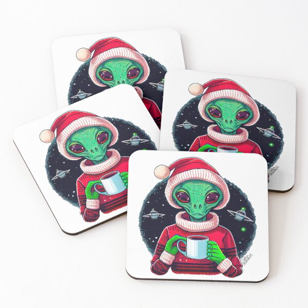 Item preview, Christmas Funny Alien Drinking Coffee Wearing Sweater designed and sold by extraordinar-ia.