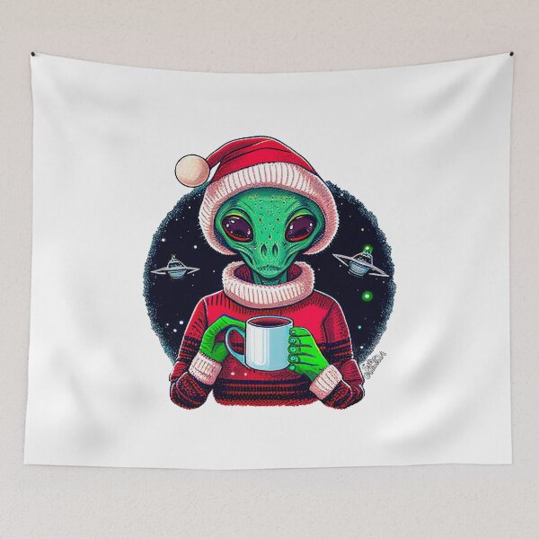 Item preview, Christmas Funny Alien Drinking Coffee Wearing Sweater designed and sold by extraordinar-ia.