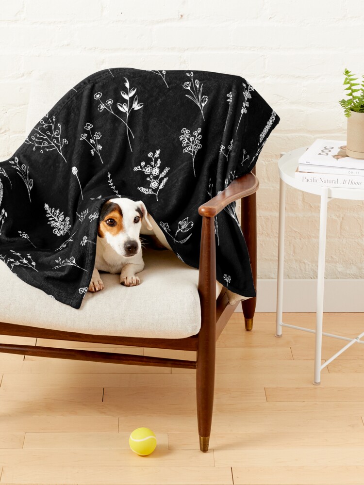 Pet Blanket, Black wildflowers Pattern designed and sold by Anis Illustration