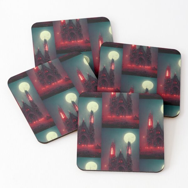 Item preview, Gothic cathedral red neon, white moon, night  designed and sold by breaker160.