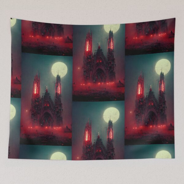 Item preview, Gothic cathedral red neon, white moon, night  designed and sold by breaker160.