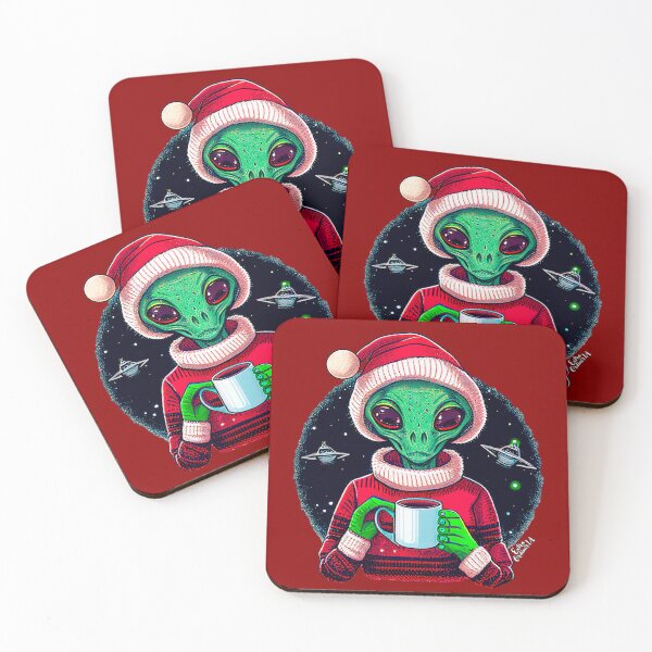 Item preview, Christmas Funny Alien Drinking Coffee Wearing Sweater designed and sold by extraordinar-ia.