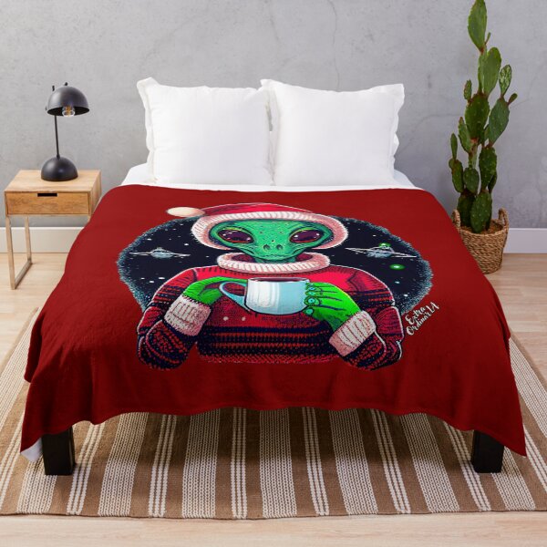 Item preview, Christmas Funny Alien Drinking Coffee Wearing Sweater designed and sold by extraordinar-ia.