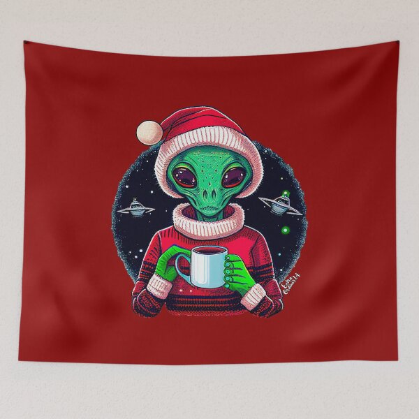 Item preview, Christmas Funny Alien Drinking Coffee Wearing Sweater designed and sold by extraordinar-ia.