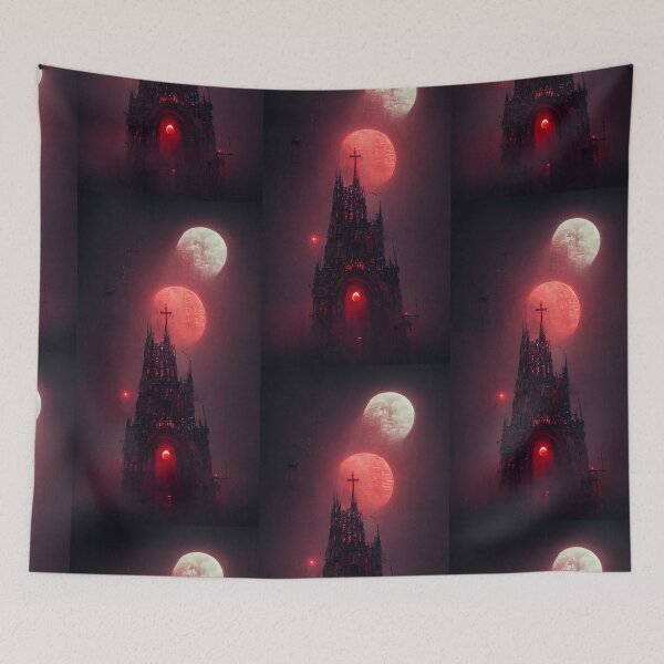 Item preview, Gothic cathedral red neon, red and white moon, night  designed and sold by breaker160.
