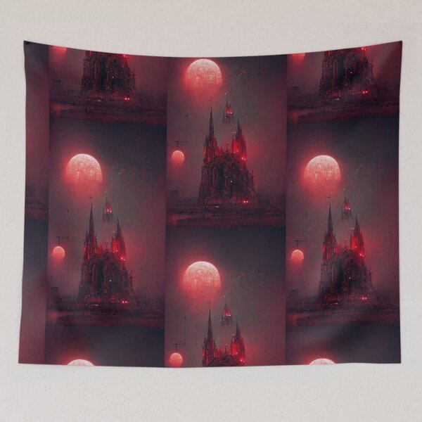 Item preview, Gothic cathedral red neon, red white moon, night  designed and sold by breaker160.